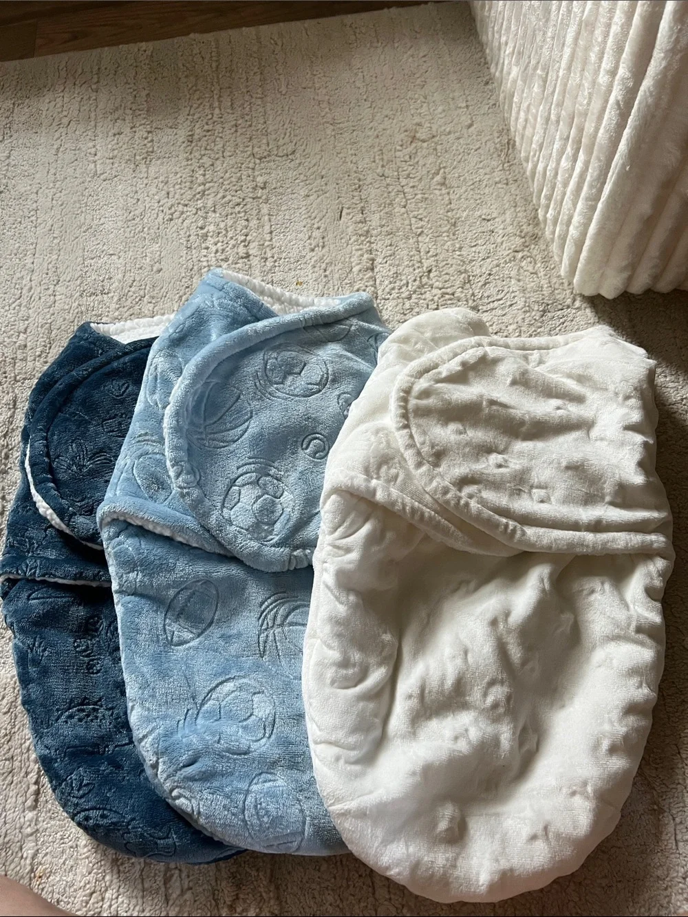 Plush Hooded Baby Swaddle Sack - White, Light Blue, Navy